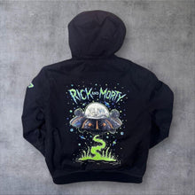 Load image into Gallery viewer, Rick and Morty EMP Hooded Bomber Jacket Black Adult Swim Graphic Size L
