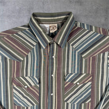 Load image into Gallery viewer, Vintage Western Frontier Pearl Snap Shirt XL Made USA Cowboy Striped 90s