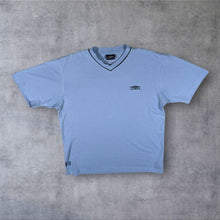 Load image into Gallery viewer, 00's Umbro Classic Embroidered Mini Logo V-Neck Blue T-Shirt