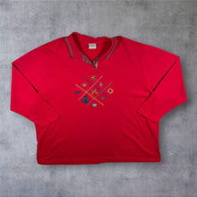 Load image into Gallery viewer, Vintage 90’s Koret City Blues Embroidered Patchwork Collared Red Sweatshirt