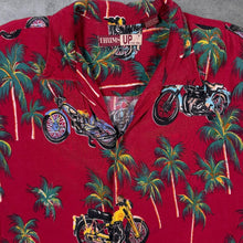 Load image into Gallery viewer, Vintage Thums Up Red Hawaiian Biker Patterned Rayon Short Sleeve Shirt