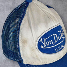 Load image into Gallery viewer, Von Dutch USA Y2K Patch Logo White Blue Trucker Mesh Baseball Cap