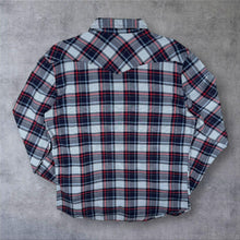 Load image into Gallery viewer, Vintage Salt Valley Western Cowboy Blue White Red Check Long Sleeve Popper Shirt