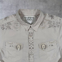 Load image into Gallery viewer, Quiksilver Y2K Mens XS S Skull Shirt Cream Long Sleeve Surf Skater Western 00s