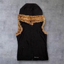 Load image into Gallery viewer, Marmot Womens Softshell Gilet Size S Black Faux Fur Hooded Fleece Lined Vest