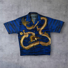 Load image into Gallery viewer, Early 00's Dian Dian Tong Goth Y2K Traditional Dragon Graphic Blue Gold Shirt