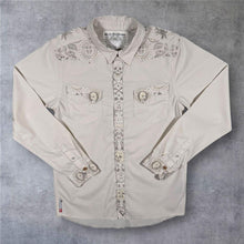 Load image into Gallery viewer, Quiksilver Y2K Mens XS S Skull Shirt Cream Long Sleeve Surf Skater Western 00s