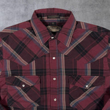 Load image into Gallery viewer, Vintage Canyon Guide Western Cowboy Burgundy Black Check Long Sleeve Popper Shirt