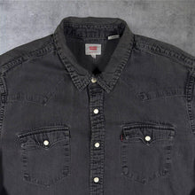 Load image into Gallery viewer, Levi's XL Washed Black Denim Western Shirt Pearl Snap Cowboy Red Tab