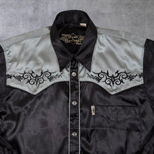 Load image into Gallery viewer, Vintage Stars & Stripes Cowboy Western Black Grey Satin Effect Long Sleeve Shirt