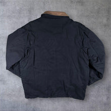 Load image into Gallery viewer, Vintage BHS Field Jacket XL Navy Leather Collar Blanket Lined Workwear Coat