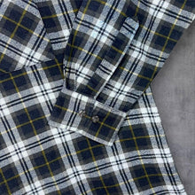 Load image into Gallery viewer, Vintage Worker Black Grey Yellow Check Cotton Long Sleeve Button-Up Flannel Shirt