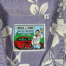 Load image into Gallery viewer, Vintage Moda L'Uomo Hawaiian Floral Pattern Purple White Short Sleeve Shirt