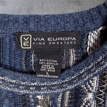 Load image into Gallery viewer, Vintage 90s Via Europa 3D Knit Jumper Mens L Cotton Acrylic Abstract Blue