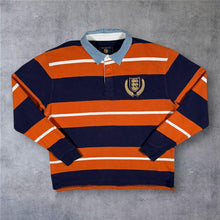Load image into Gallery viewer, Brook Taverner Rugby Shirt Mens 2XL XL Orange Navy Stripe Crest Pure Cotton