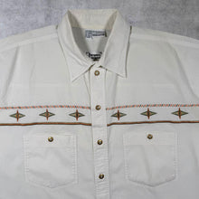 Load image into Gallery viewer, Vintage Jacques Lorant Cowboy Western Embroidered White Cotton Short Sleeve Popper Shirt