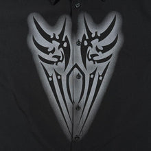 Load image into Gallery viewer, Early 00's Clockhouse Goth Y2K Tribal Motif Black Polyester Short Sleeve Shirt