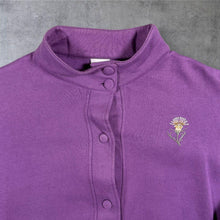 Load image into Gallery viewer, Vintage Damart Embroidered Floral Flower Motif Button Down Purple Sweatshirt