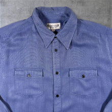 Load image into Gallery viewer, Vintage Blue Star Clothing Co. Blue Micro Striped Polyester Viscose Long Sleeve Shirt
