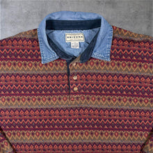 Load image into Gallery viewer, Vintage Arizona Aztec Native American Patterned Denim Collar Long Sleeve Polo Shirt