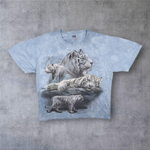 Load image into Gallery viewer, Jerzees (2011) White Tiger Animal Wildlife Graphic Blue Tie Dye T-Shirt