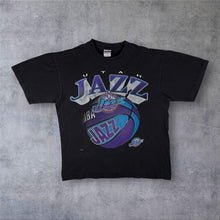 Load image into Gallery viewer, Vintage 90s Utah Jazz T Shirt Large True Fan NBA Basketball Black Graphic Tee
