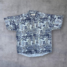 Load image into Gallery viewer, Vintage 90's Andre Leon Blue Mix Crazy Abstract Patterned Short Sleeve Flannel Shirt