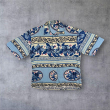 Load image into Gallery viewer, Vintage Hawaiian Floral Pattern Blue Cream Short Sleeve Shirt