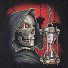 Load image into Gallery viewer, Vintage Y2K Grim Reaper T Shirt Gothic Skull Hourglass Double Sided Graphic Tee