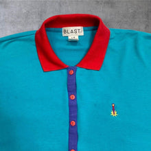 Load image into Gallery viewer, Vintage 80s BLAST Colour Block Polo Sweatshirt Teal Red Purple L/G Retro