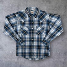 Load image into Gallery viewer, Vintage Ely Cattleman Cowboy Western Blue Check Popper Long Sleeve Shirt