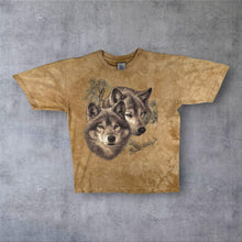 Load image into Gallery viewer, Vintage Liquid Blue Wolf Animal Wildlife Graphic Brown Tie Dye T-Shirt