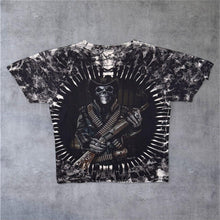 Load image into Gallery viewer, Early 00's Wild Gothic Skeleton Cowboy Graphic Black White Tie Dye Cotton T-Shirt