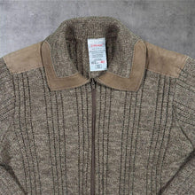 Load image into Gallery viewer, Vintage St Michael Cardigan Mens 40 S Brown Wool Blend Zip Knit Suede Trim UK