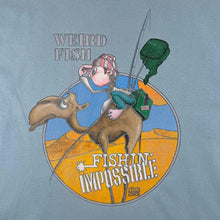Load image into Gallery viewer, Early 00's Weird Fish "Fishin' Impossible" Faded Blue Graphic Cotton T-Shirt