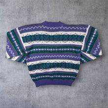 Load image into Gallery viewer, Vintage One By One Jumper Geometric Nordic Knit Purple Green V Neck Womens XL