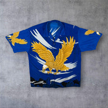 Load image into Gallery viewer, Early 00's Fuhua Goth Y2K Golden Eagle Graphic Blue Short Sleeve Shirt