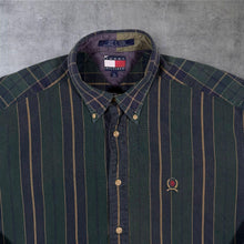 Load image into Gallery viewer, Vintage 90s Tommy Hilfiger Shirt L Tartan Green Plaid Stripe Crest Logo Button Down