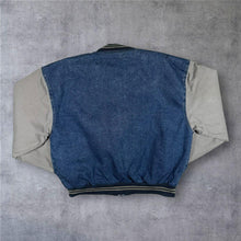 Load image into Gallery viewer, Vintage 90s Anchor Blue Denim Varsity Bomber Jacket M Two Tone Y2K Streetwear