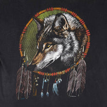 Load image into Gallery viewer, Vintage 90s Zip It London Wolf Dreamcatcher Graphic T Shirt Black Mens L Wildlife