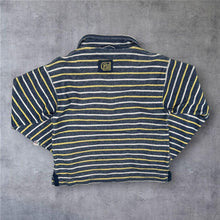 Load image into Gallery viewer, Vintage DEAL 1/4 Zip Pullover L Navy Yellow Striped Y2K Textured Sweatshirt