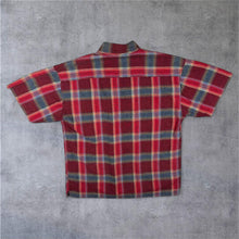 Load image into Gallery viewer, Vintage Tinderfell Red Blue Check Button-Down Cotton Flannel Short Sleeve Shirt