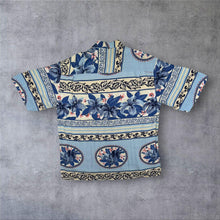 Load image into Gallery viewer, Vintage Hawaiian Floral Pattern Blue Cream Short Sleeve Shirt