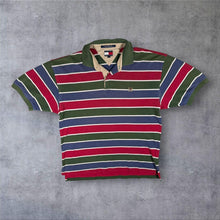 Load image into Gallery viewer, Vintage 90s Tommy Hilfiger Polo Shirt L Striped Crest Logo Red Green Navy