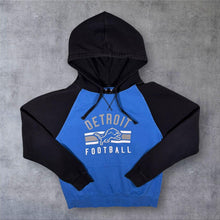 Load image into Gallery viewer, NFL Team Apparel Detroit Lions Football Logo Graphic Black Blue Raglan Hoodie