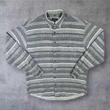 Load image into Gallery viewer, Vintage Commander Grey White Multi Striped Long Sleeve Cotton Flannel Shirt