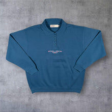 Load image into Gallery viewer, Vintage EWM Blue Floral Embroidered Polo Sweatshirt Womens L UK 18 20 Y2K