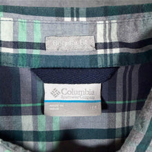 Load image into Gallery viewer, Columbia Mens M Green Navy Plaid Check Shirt Short Sleeve Outdoor Hiking