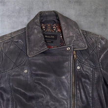 Load image into Gallery viewer, Massimo Dutti Leather Biker Jacket Distressed Black Quilted Moto Y2K