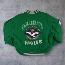 Load image into Gallery viewer, Vintage 90s Philadelphia Eagles NFL Campri Wool Varsity Bomber Jacket Green L XL